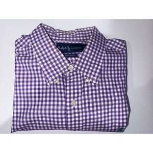 Ralph Lauren Dress Shirt Mens Sz XL Purple Checkered Custom Fit Button Down M